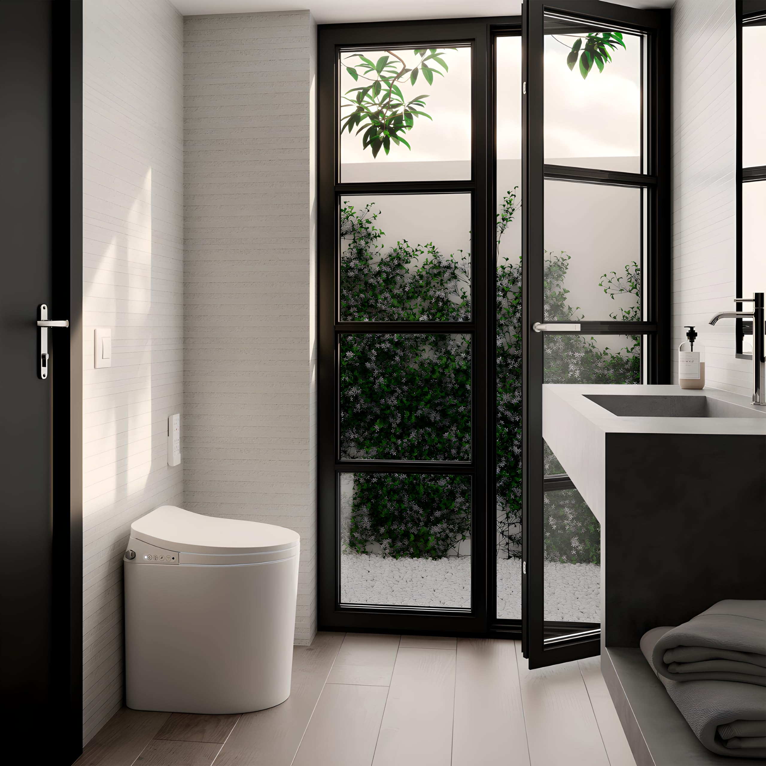 Nashi - Inodoro Japonés | Inodoro Compacto con Bidet | Diseño sin Cisterna, Sistema Fluxom | Descarga Auto | Luz de Cortesía | Asiento Calefactable, Agua Caliente y Secado | WC Inteligente | Yaiza Pro