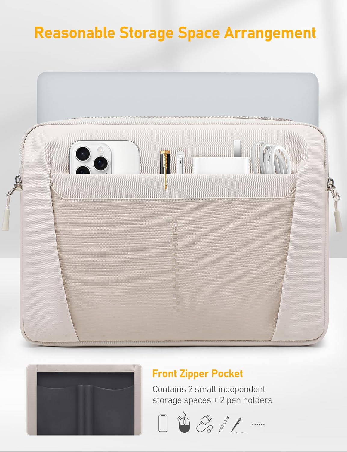 13.3-14 Inch Laptop Sleeve Bag Water-Resistant Laptop Case for MacBook Pro 14 2024-2021, MacBook Air 13 M4 2025, Swift Go 14, 14 Inch ASUS Zenbook, Dell 14, Inspiron 14, Envy 13, Pearl White - Image 2