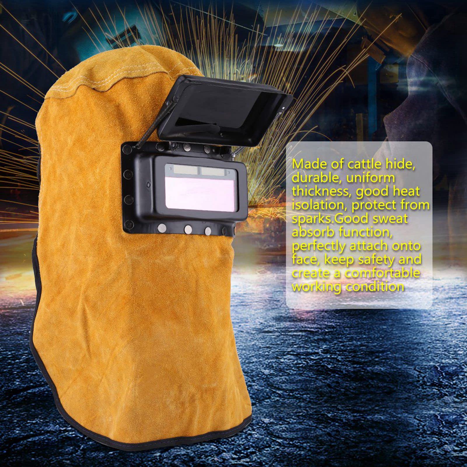 Máscara de Casco de Soldadura Sombrero de Trabajo de Capucha de Soldadura de Cuero, Lente de Oscurecimiento Automático Máscara de Protección de Casco de Soldadura Ajustable,
