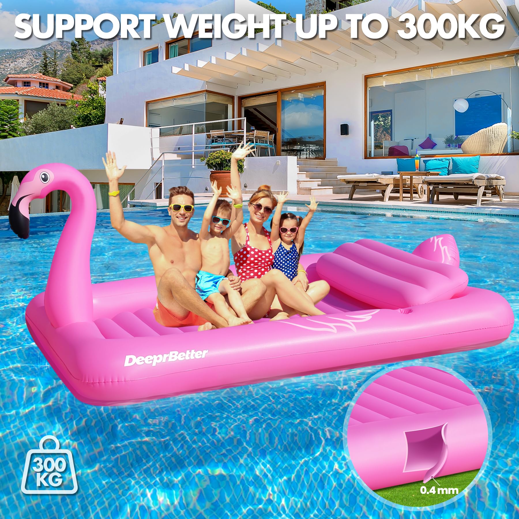 DeeprBetter Colchoneta Piscina Adultos, Flamenco Hinchables para Piscina con Posavasos, Colchoneta Hinchable Piscinas Grande 205 * 150CM, Flotadores Piscinas Adultos con Almohada Colchonetas Playa