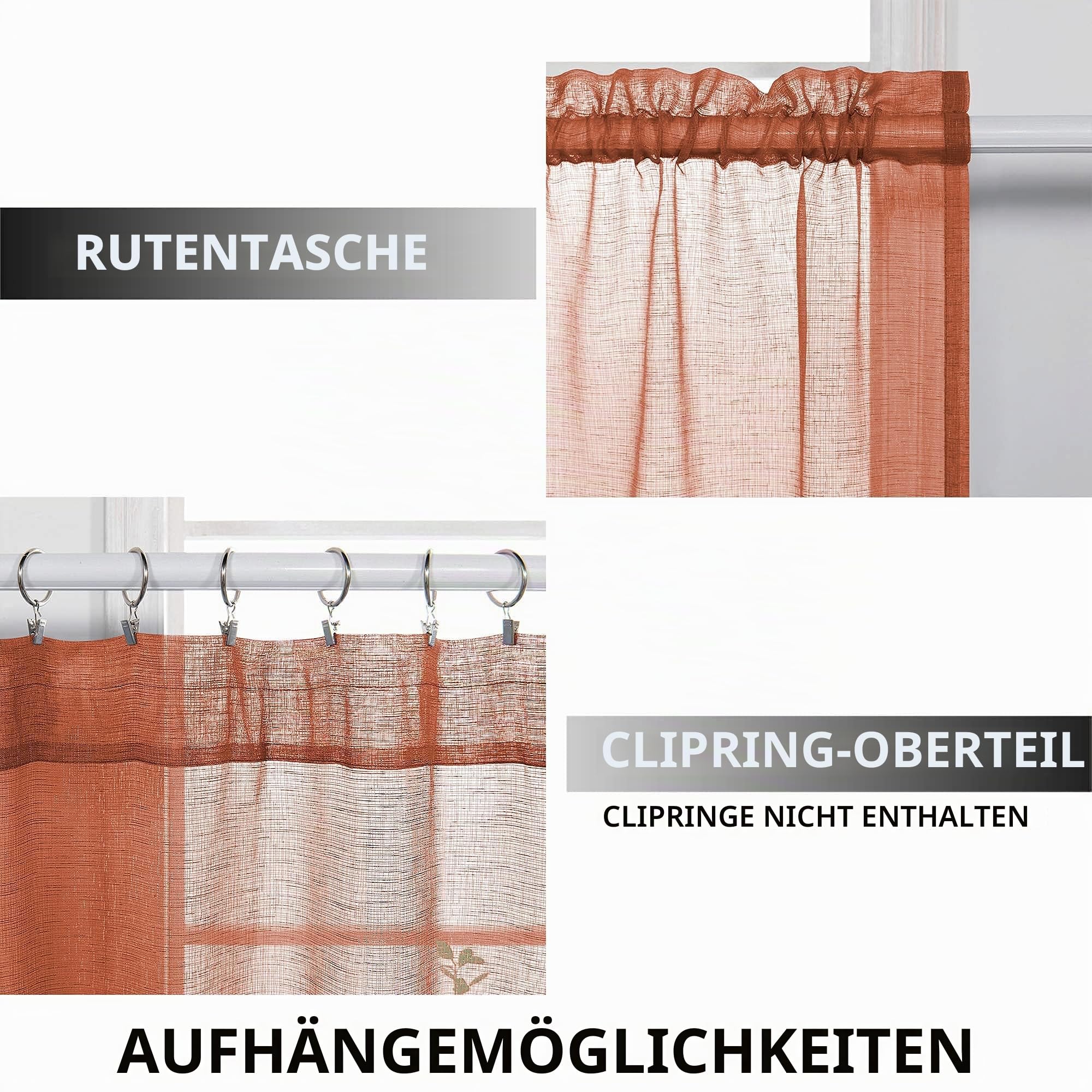 KOUFALL Vorhänge für Wohnzimmer, halbtransparent, Boho-Stil, Schlafzimmerdekoration, 132 x 248 cm lang, rostige Ziegel, Terrakotta