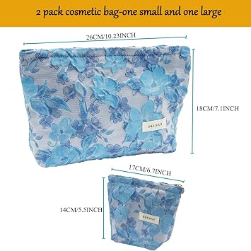 ONEGenug Cosmetic Bag Small 2 Pieces Makeup Bag Women Girls Makeup Bag Organiser for Travel Gift