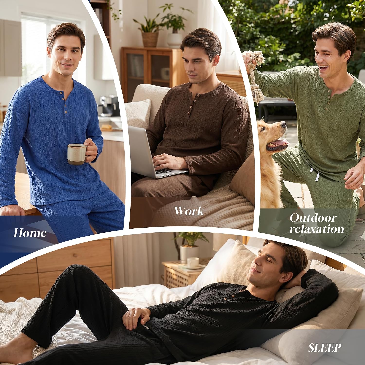 U2SKIIN Mens Long Sleeve Pajama Set Soft and Cozy Loungewear All-Season