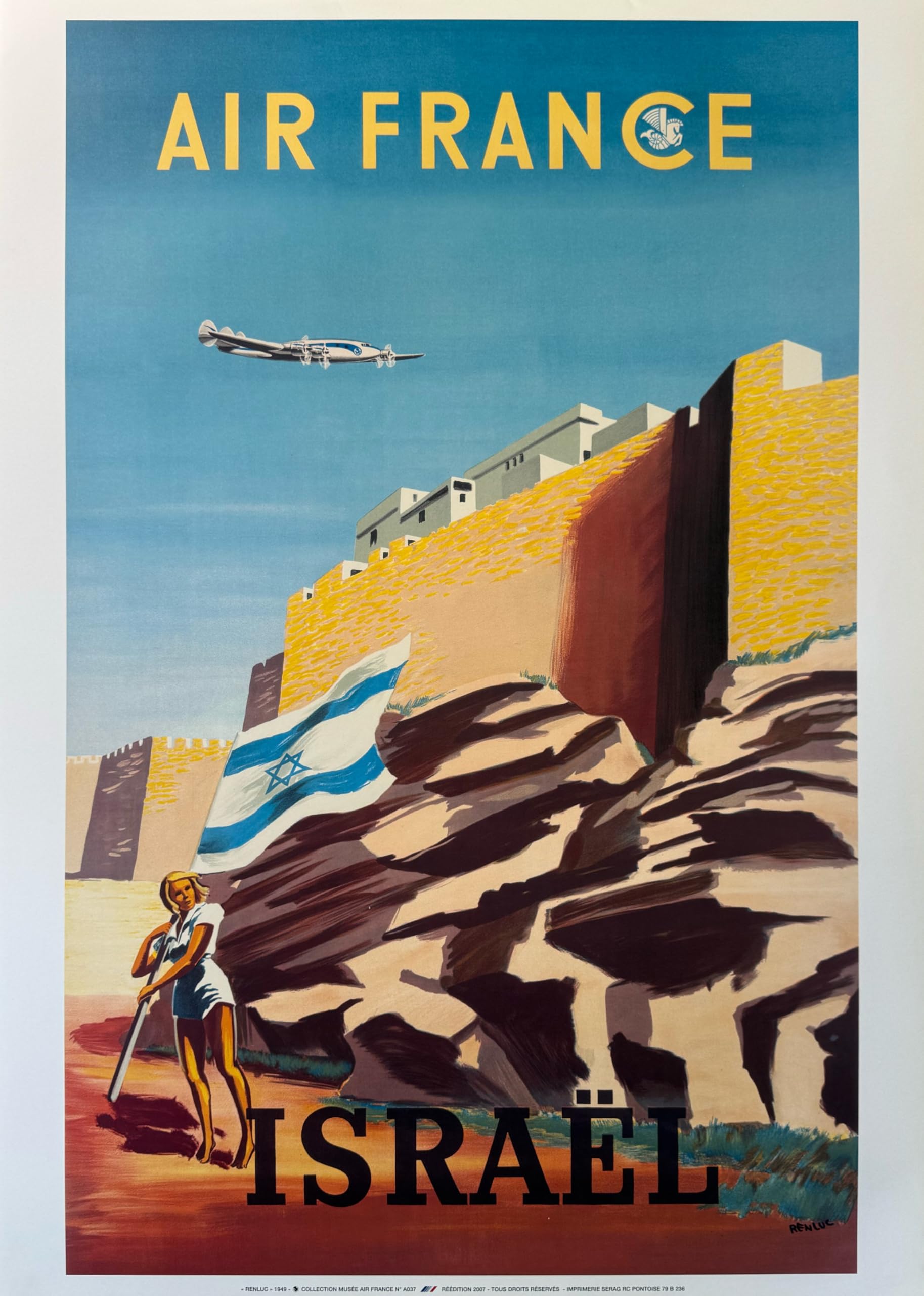Affiche Air France Israel Reniuc 1949 50X70 Cm poster vintage de collection pour deco murale