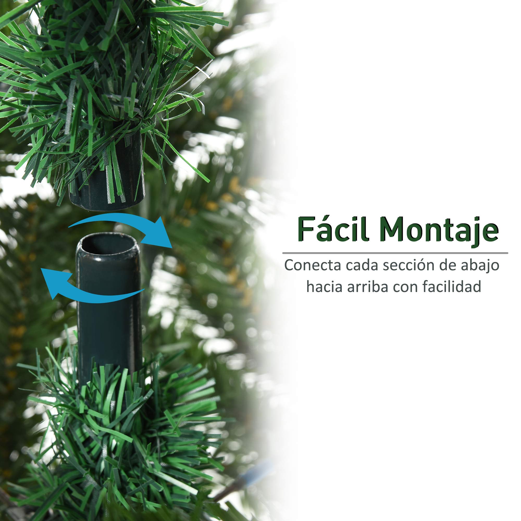 HOMCOM Árbol de Navidad Artificial 440 Ramas PE Tridente Ø75x150 cm Verde | PVC Individual, Base Plegable, Árbol Navideño Decorativo, Exteriores Interiores