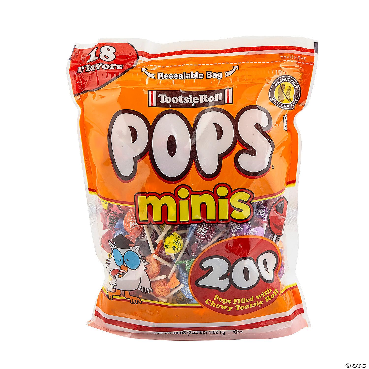 Miniature Tootsie Roll Pops - 200 Pops Filled with Chewy Tootsie Roll - 18 Different Flavors - Candy & Bulk Candy 2.25 lbs