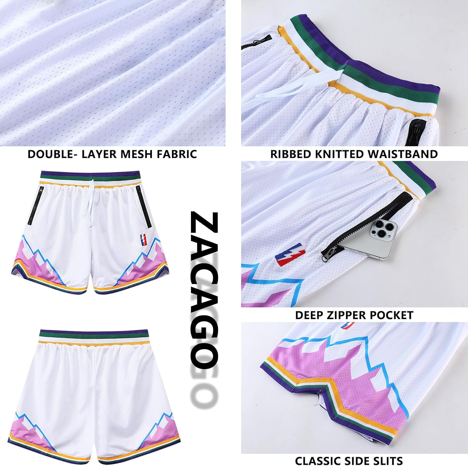 Mens Retro Basketball Shorts Cool Lightweight Mesh Gym Shorts Graphic Sports Athletic Drawstring Short