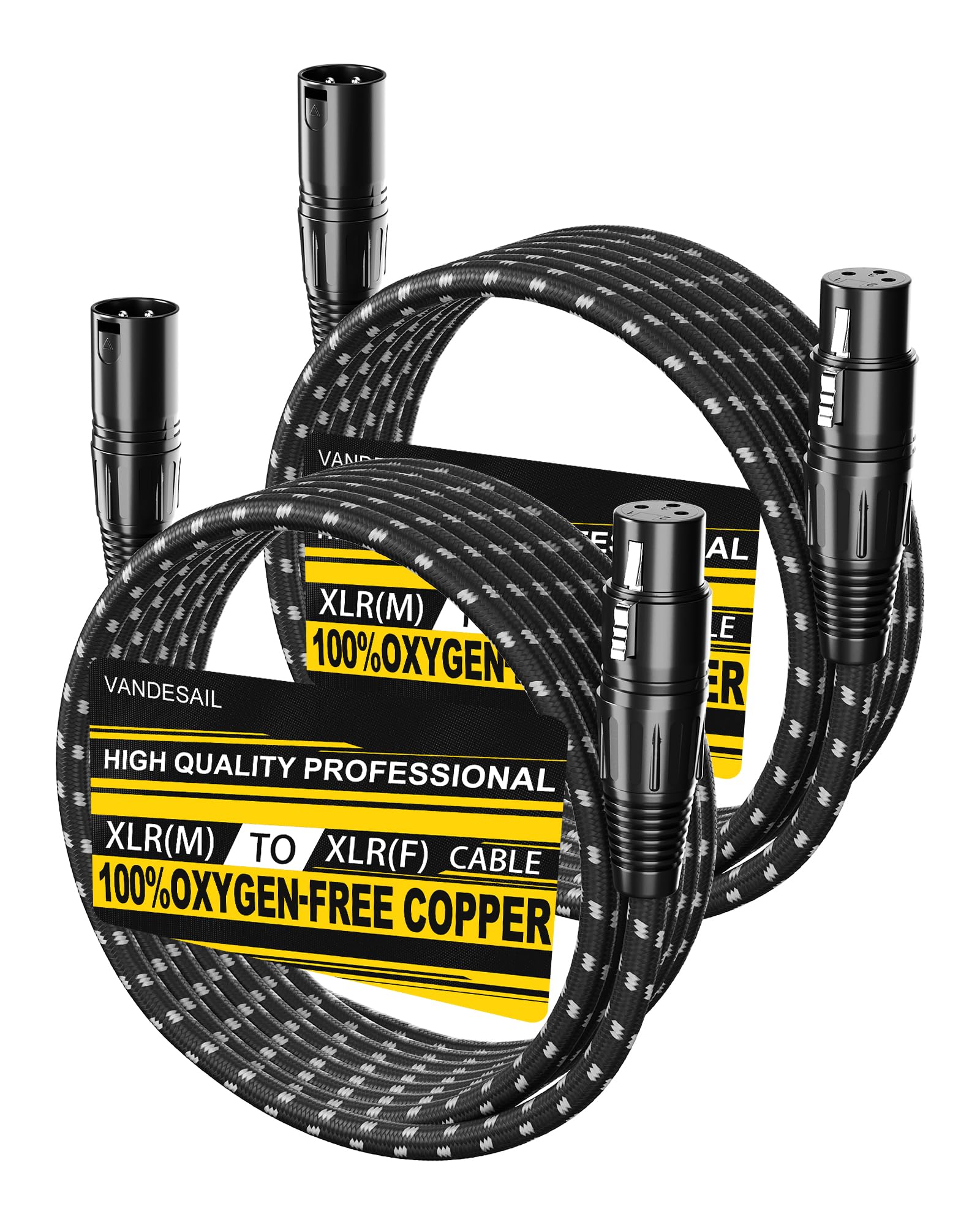 Microphone Cable XLR Cables 15 Feet 2 Pack X LR Male to Female Balanced Microphone Cord 3 pin, XLR Cable, 15ft Mic Cord, Black & White Nylon Braided for Recording Mixer Amplifie Speaker