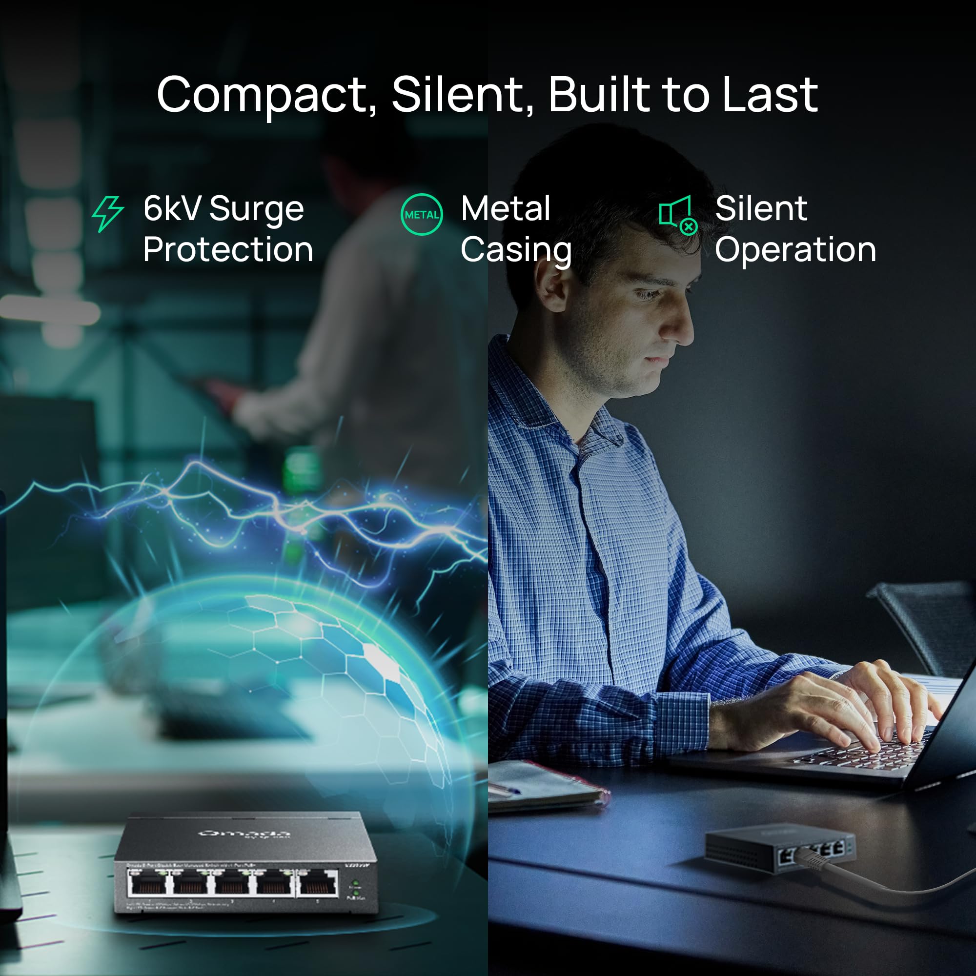 TP-Link Switch PoE Omada 5 porte Gigabit Easy Managed, budget 65W, conforme PoE+, distanza fino a 250 m, ripristino automatico, VLAN, prevenzione loop, senza ventola (ES205GP)