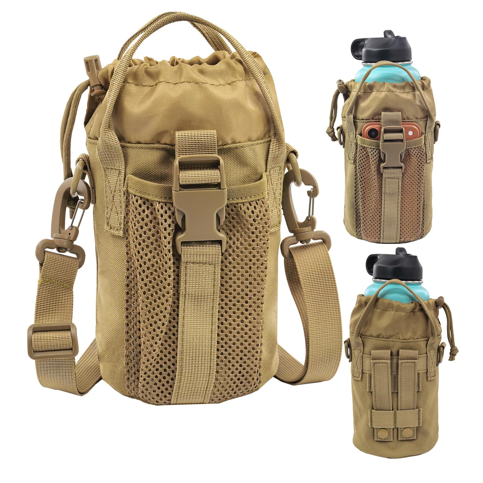 Tactical MOLLE Bottle Pouch Basic Style &amp; Enhanced with Shoulder Strap