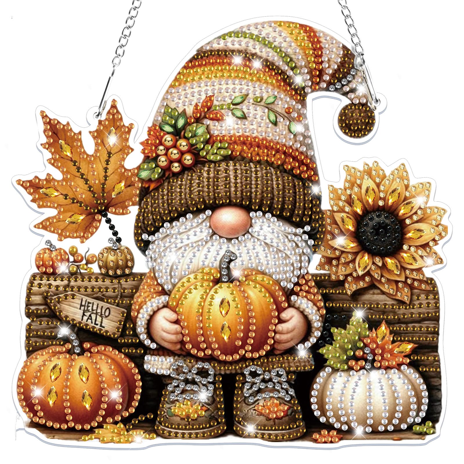 Lxmsja Halloween Diamond Art Hanging Ornaments with Chain for Adults Kids, Special Shaped Gnome Diamond Painting Pendant Kits, Hanging Crystal Suncatcher Gem Art Kits for Home Door Wall Decor