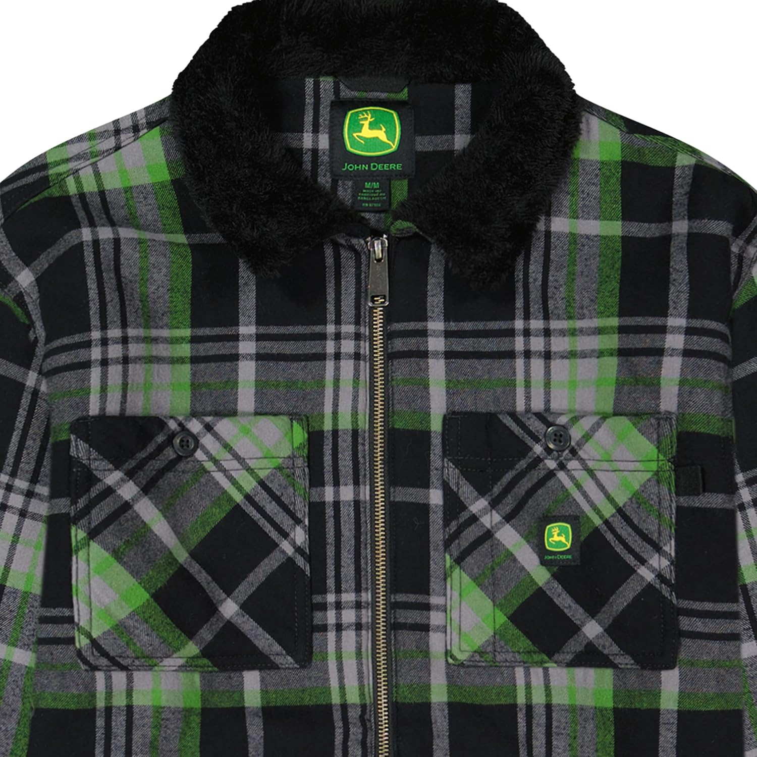 John Deere Men's Flannel Bonded Sherpa Zip Shirt Jacket