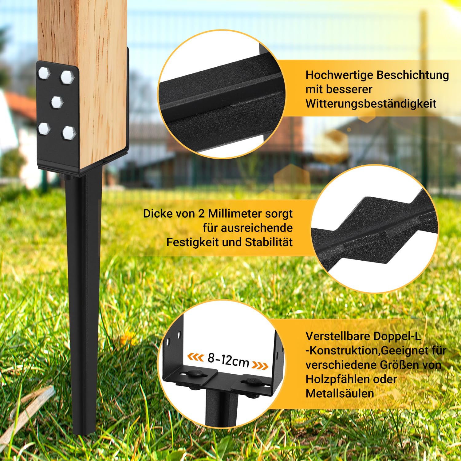Bodenhülse Einschlaghülse 4er Set U 700 mm verstellbar 10–16,5 cm