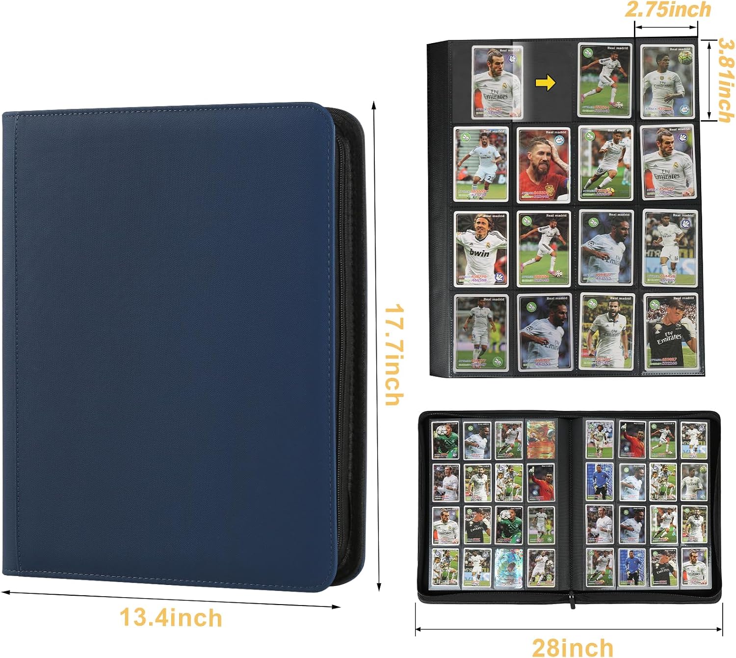 GERMUN Trading Card Binder 16 Pocket, 1024 Pockets Card Binders, Card Collection Binder, Card Album Folder for MTG, TCG, Sports Cards, Game Cards (Dark Blue)