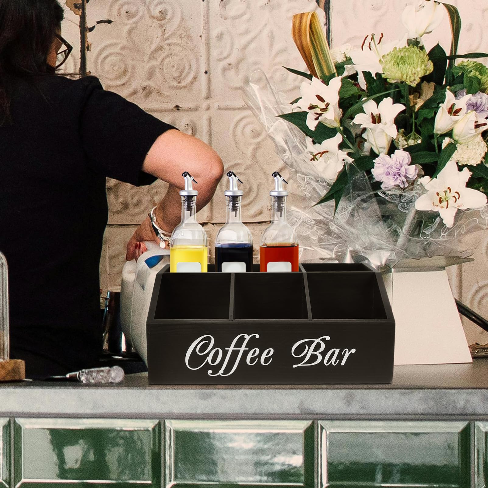 Kaffeestation -organizer Aus Holz Kaffeebar -aufbewahrungsbox Multifunktionale Organizer-box Für Arbeitsplatte Kaffee Und Tee -zubehör Strohhalme Und Taschentuchbox