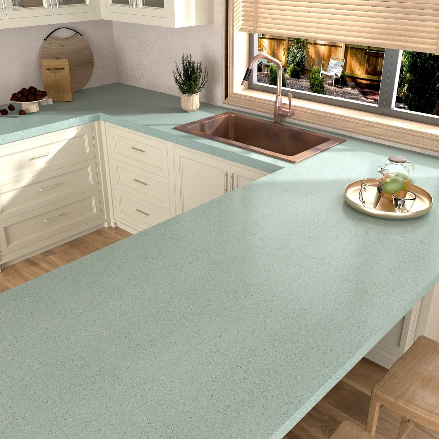 Light Green Granite Countertop Contact Paper for Countertops Kitchen Self Adhesive Matte Green Granite Wallpaper Peel and Stick Marble Vinyl Countertop for Cabinets Kitchen Tables 17.7"x315"