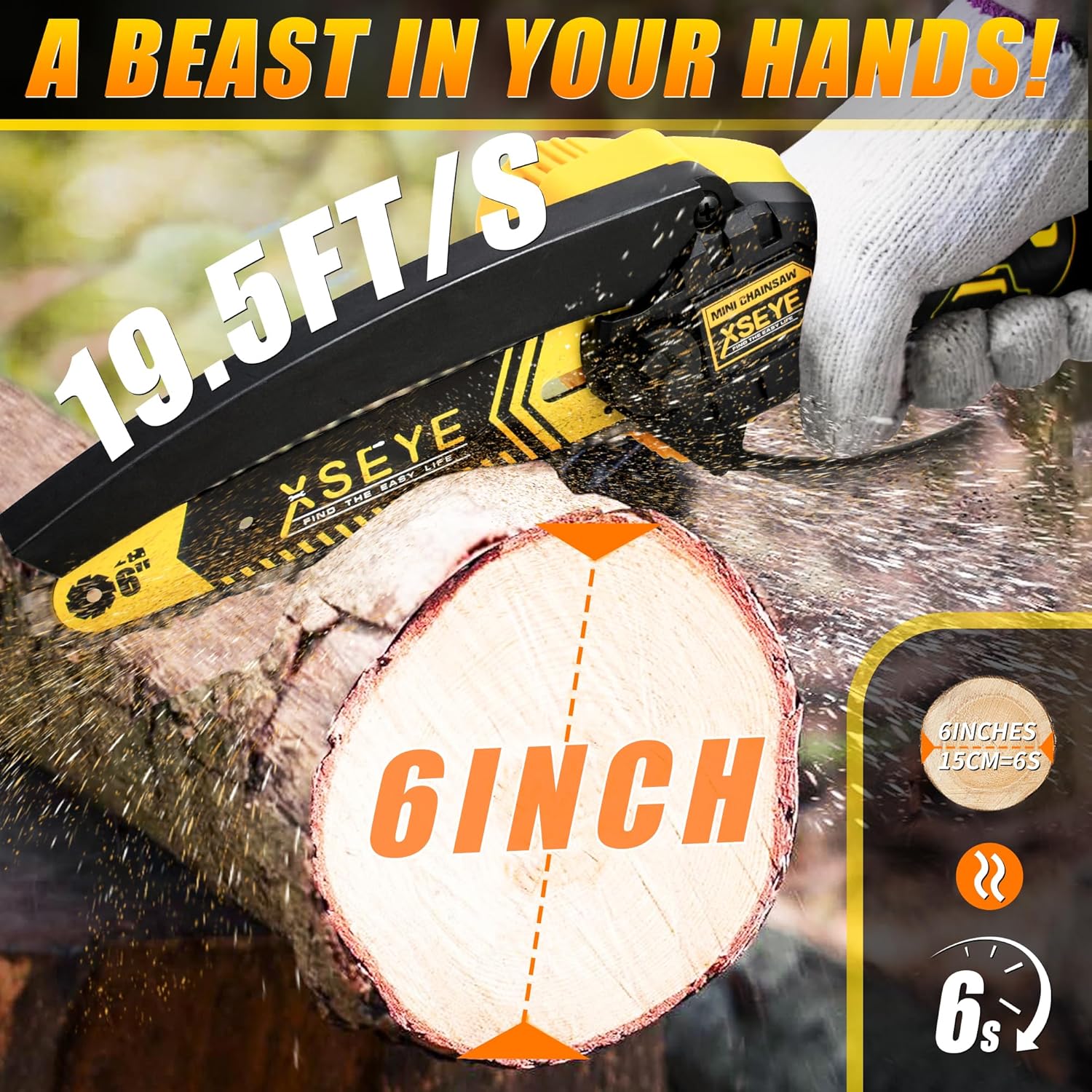 XSEYE Mini Chainsaw Cordless 6", Battery Powered Handheld Chain Saws, Small Electric Saw for Wood Tree Cut Gardening Tools, Dad Mens Birthday Ideas, Day Gifts for Him Husband Valentines Anniversary