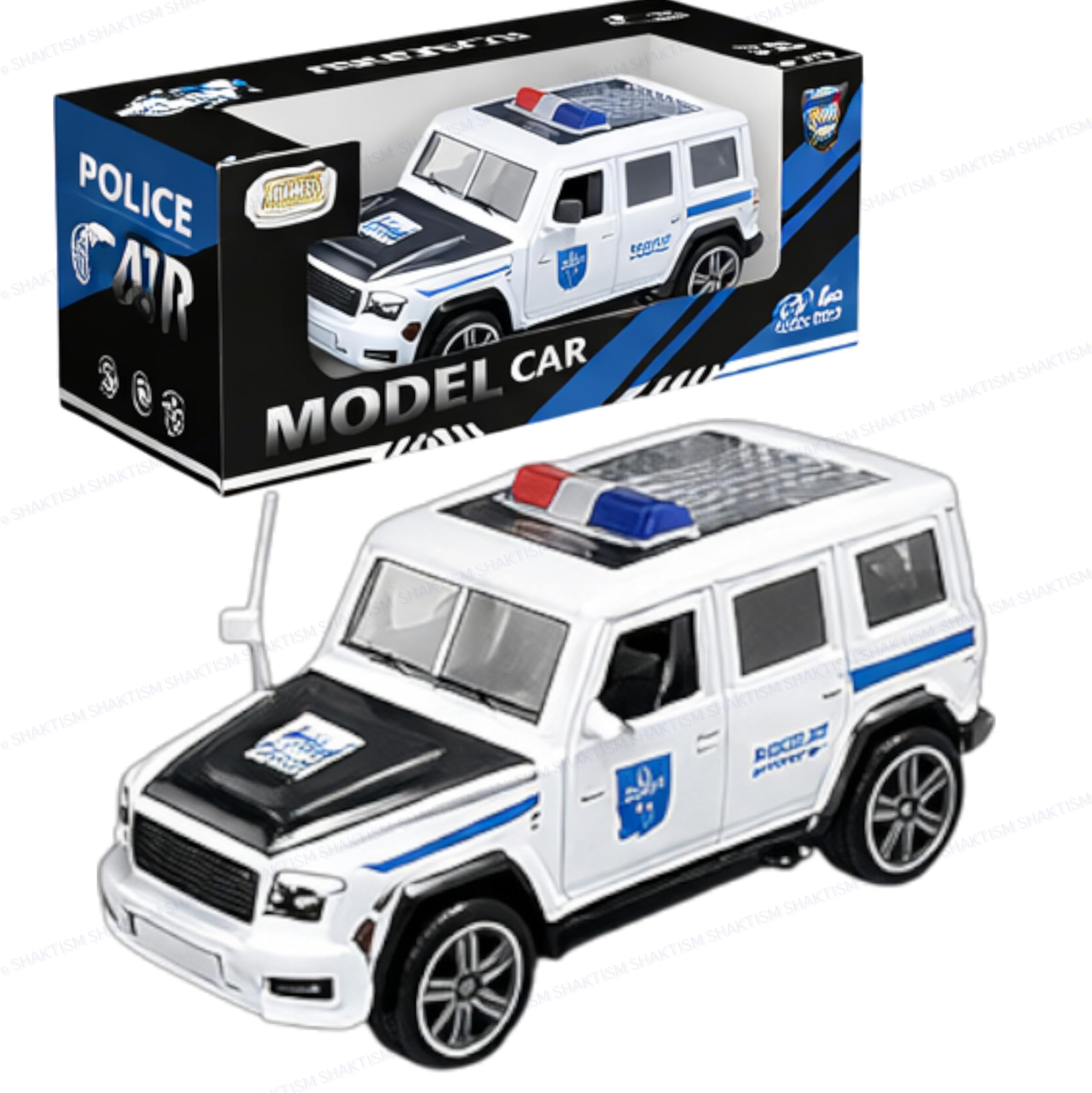 - Die Cast Police Car, 1:32 Scale Model, Pull Back Action, Metal Alloy, Black and White, 15cm, Ages 3+ (White)