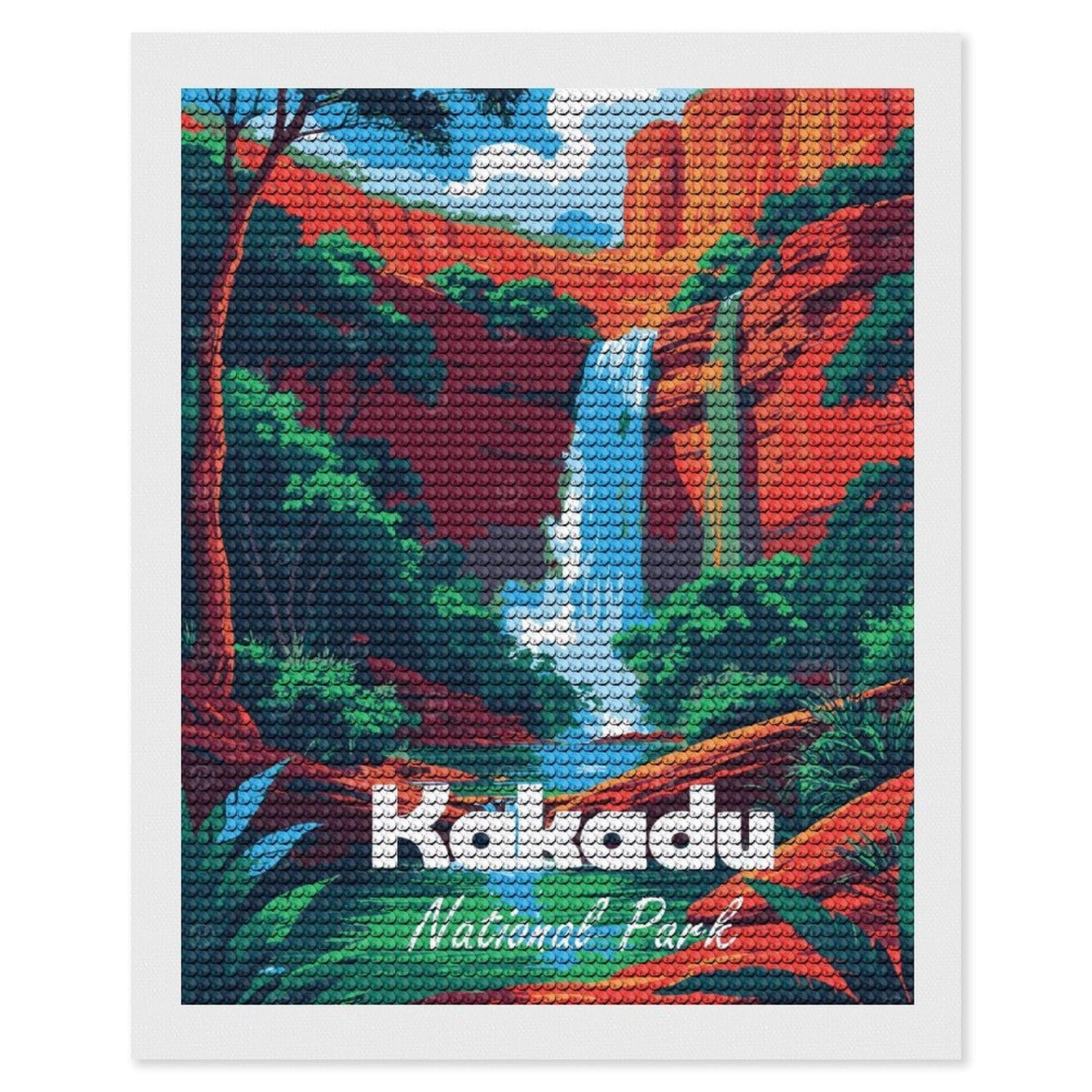 Junmoney Kakadu National Park Waterfall Illustration Diamond Painting Kit 16"x20", Festive Craft Gift, Bedroom Decor, Full Kit Included, Creative Gift Idea