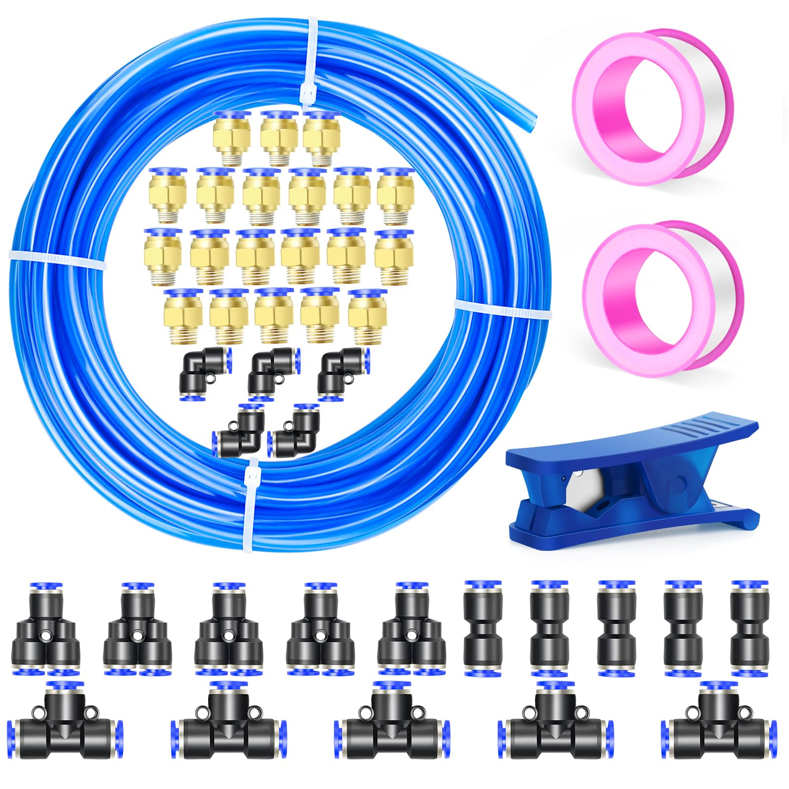 Kit de tuyau d'air en polyuréthane avec connecteurs pneumatiques à pousser Bleu 32 m Diamètre extérieur 8 mm x 5 mm ID