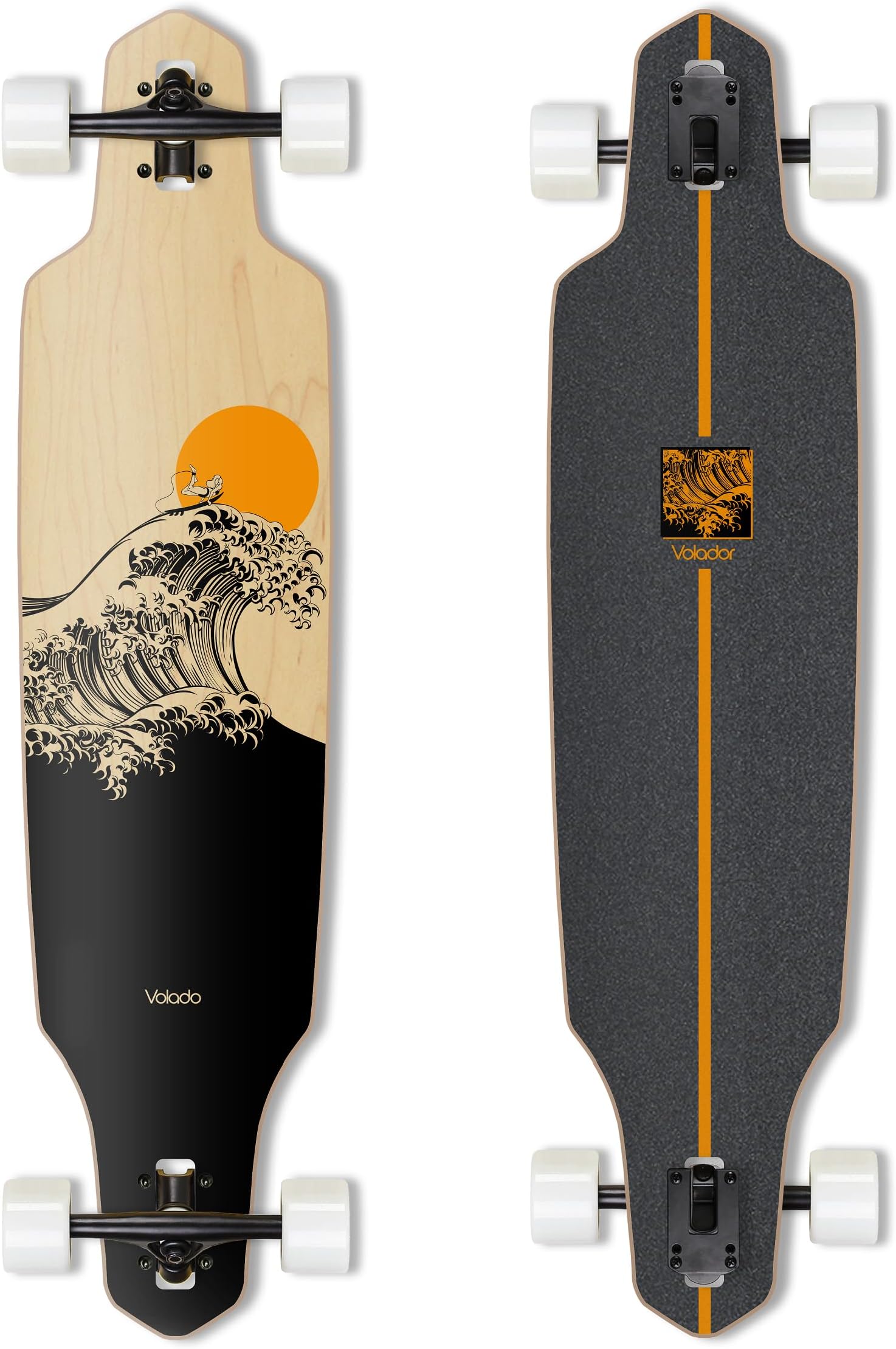 VOLADOR Urban Freeride Pro Longboard Cruiser 40inch | Canadian Maple Wood Deck & Forged Reverse Kingpin Truck | Drop Through Longboard Complete Setup for Urban Commuting