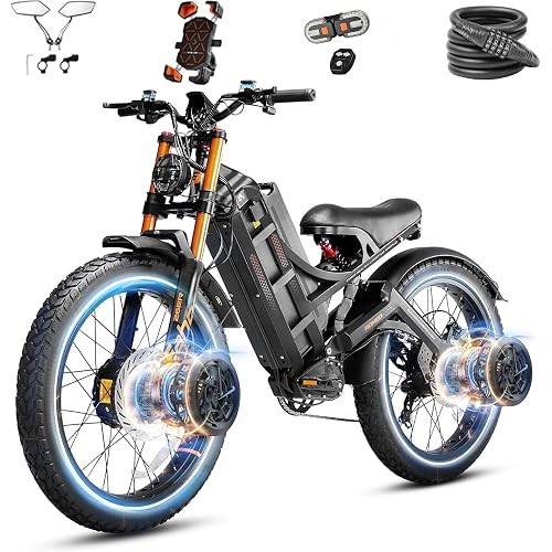 eAhora 2026 Romeo Pro 3 6000W 52Mph High-Torque Ebike, 60V 80Ah 300 Mile Long Range Electric Bike for Adults, Adjustable Air Suspension, 26'' Puncture-Proof Tire, UL 2849 Certified by TÜV