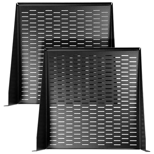 AxcessAbles 2U Vented Rack Shelf - 2 Pack | Rack Trays for 19 Inch Equipment Rack Cabinets | 18" Deep Rackmount Shelf with Lips | 50lb Capacity (2-Pack)