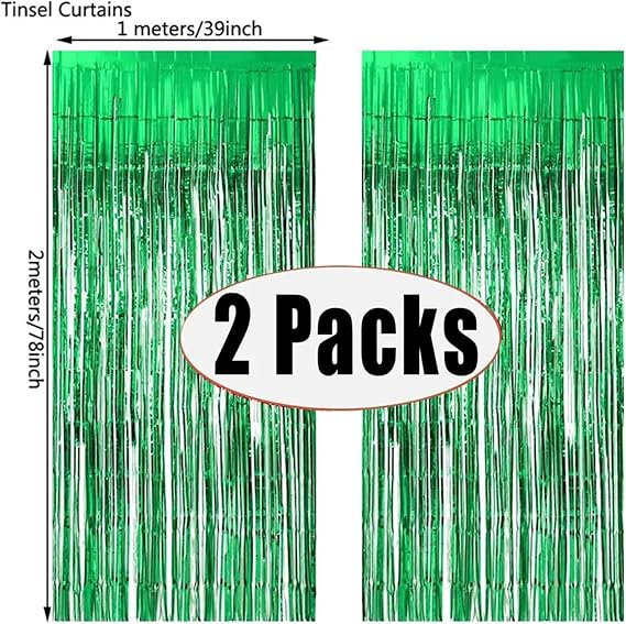 2Pack 1X2M Blue Metallic Foil Tinsel Fringe Curtain Backdrop Birthday Wedding Bachelorette Party Decoration Adult Anniversary Suitable For Parties And Celebrations(Green)