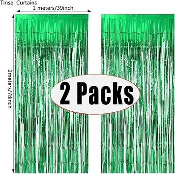 2Pack 1X2M Blue Metallic Foil Tinsel Fringe Curtain Backdrop Birthday Wedding Bachelorette Party Decoration Adult Anniversary Suitable For Parties And Celebrations(Green)