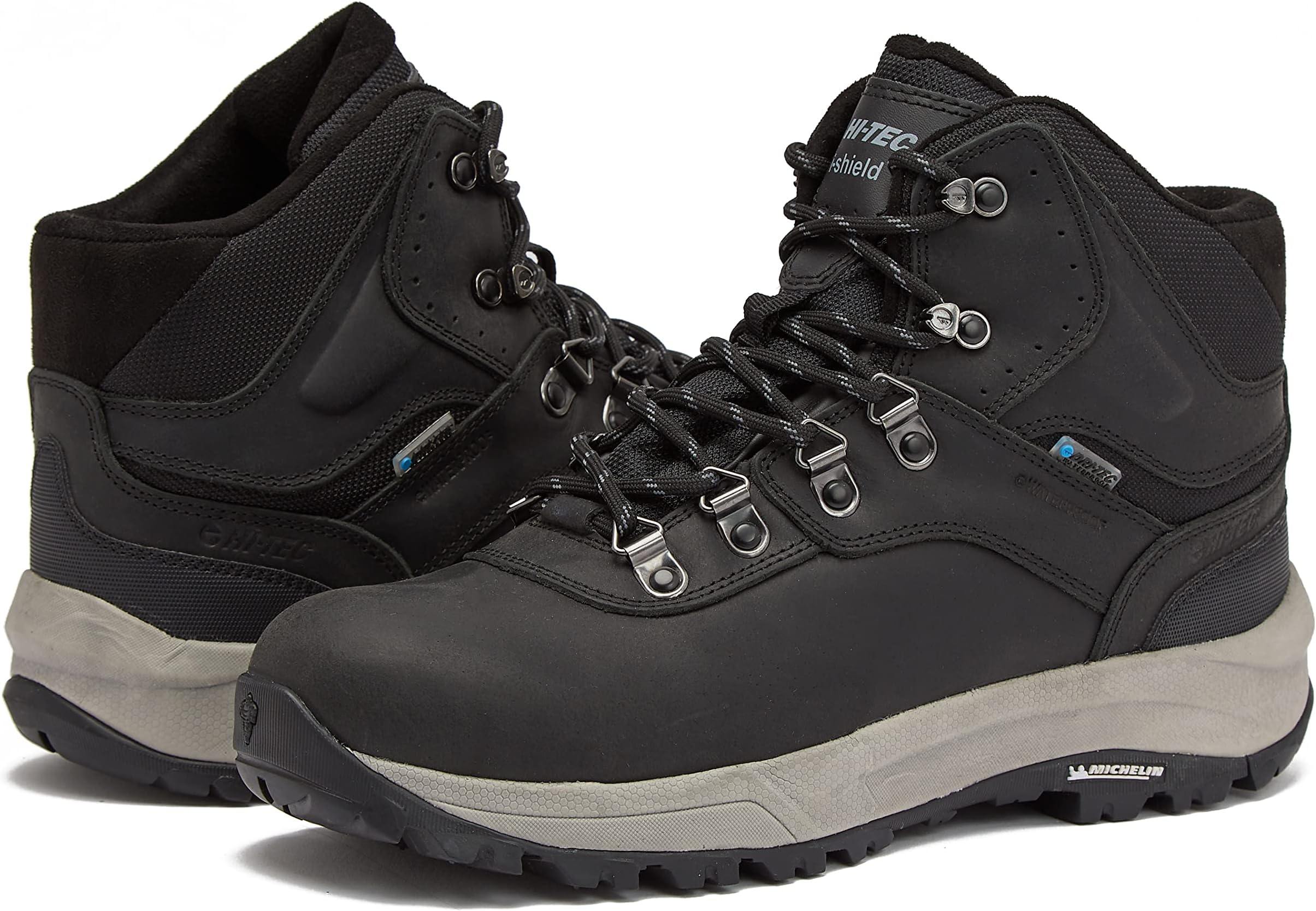 HI-TEC Altitude VI I WP Leather Waterproof Men's Hiking Boots, Work Boots for Men, Outdoor Trekking Trail and Backpacking Shoes with Michelin Rubber Outsoles - Black or Brown, Medium or Extra Wide