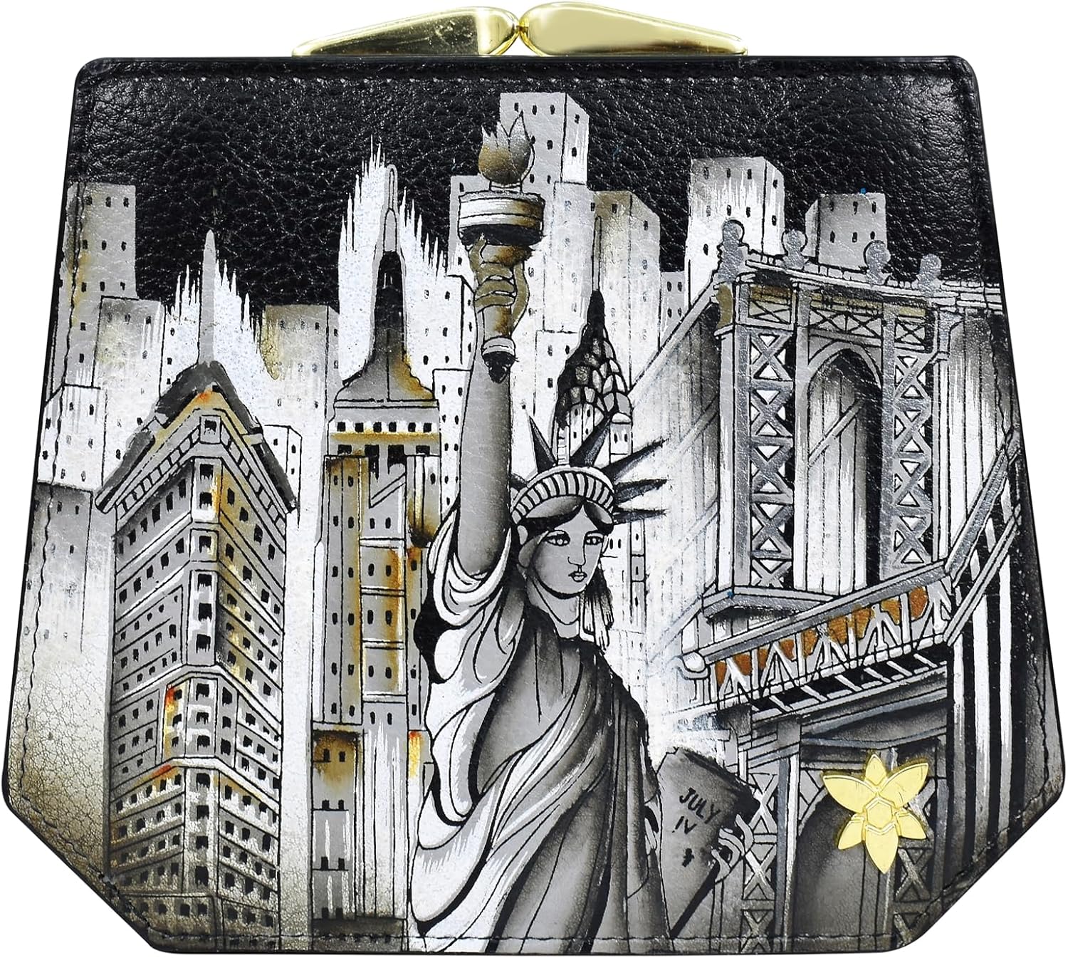 Anuschka Women's Hand-Painted Genuine Leather RFID Blocking Two-Fold French Wallet - City of Dreams