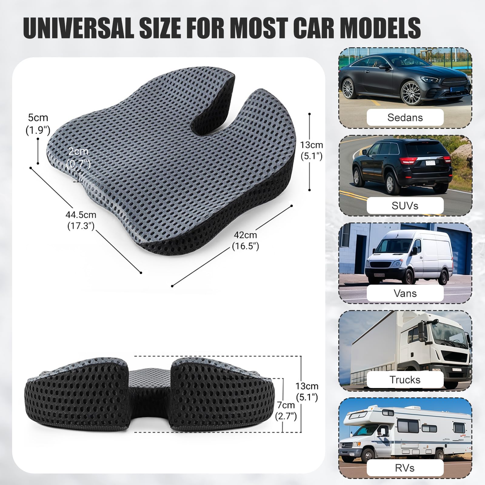 Cuscino ortopedico in memory foam per seggiolino auto, con infuso di gel, per sciatica e lombare, supporto lombare ergonomico per guida, sedia da ufficio, sedia a rotelle, auto, camion, ufficio