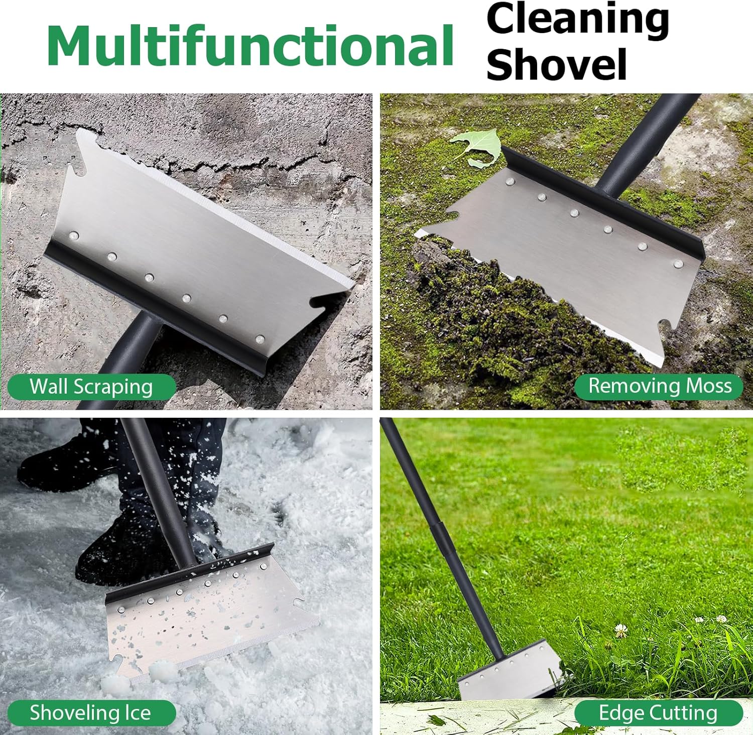 Pragmatist Garden Shovel, Ice Scraper, Multifunctional Cleaning Shovel with 59" Adjustable Handle Heavy Duty Garden Tool for Lawn Edging, Scraping, Weed and Ice Removal