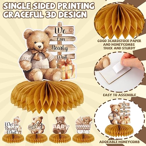Miniatura 6 de Zonon 8 piezas de centros de mesa con texto en inglés We Can Bearly Wait de oso para baby shower, centros de mesa de oso para niños, suministros de