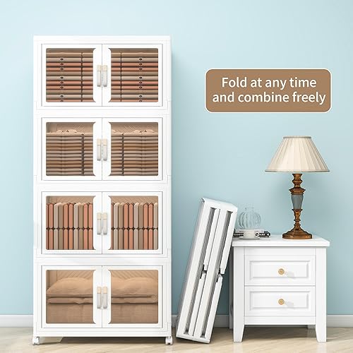 Miniatura 5 de Contenedores de almacenamiento apilables transparentes grandes con tapas, armario de almacenamiento plegable para organizadores de clóset y