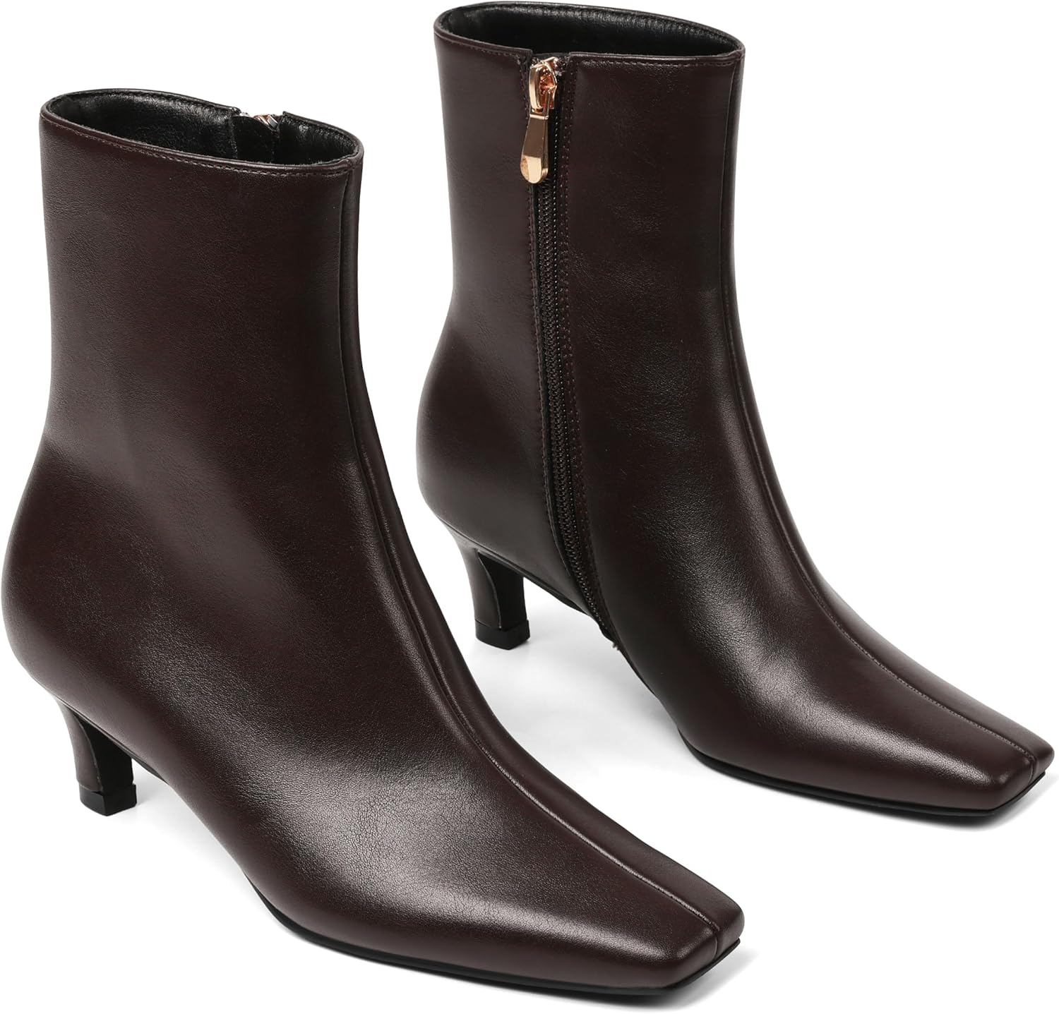 Mattiventon Fall Boots for Women Square Toe Kitten Heels Faux Suede Short Low Heel Dressy Ankle Bootice with Side Zip - Image 4