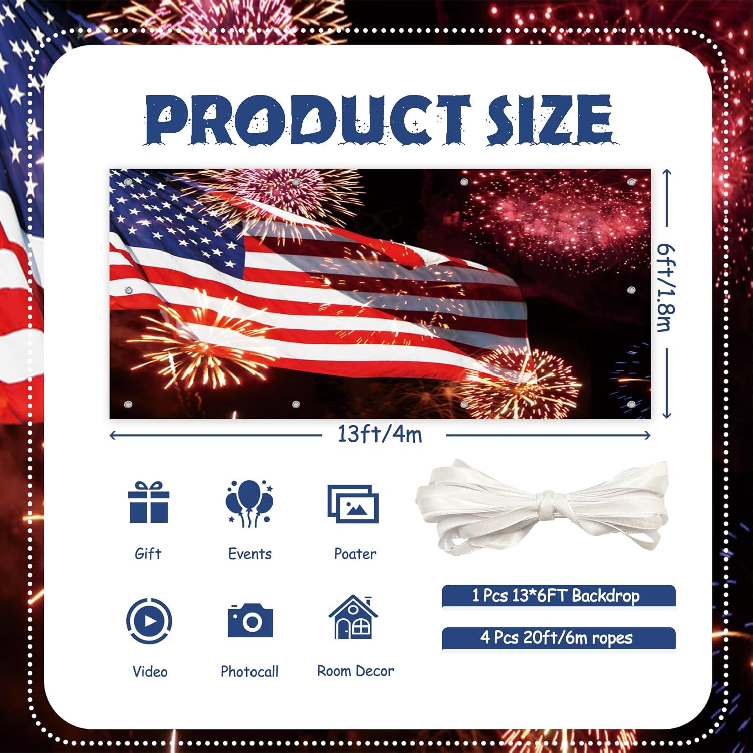 CSFOTO 6x13ft American Flag Garage Door Decoration Banner 4th of July Independence Day Garage Decoration Wallpaper National Day Labor Day Party Background Patriotic Party Yard Props