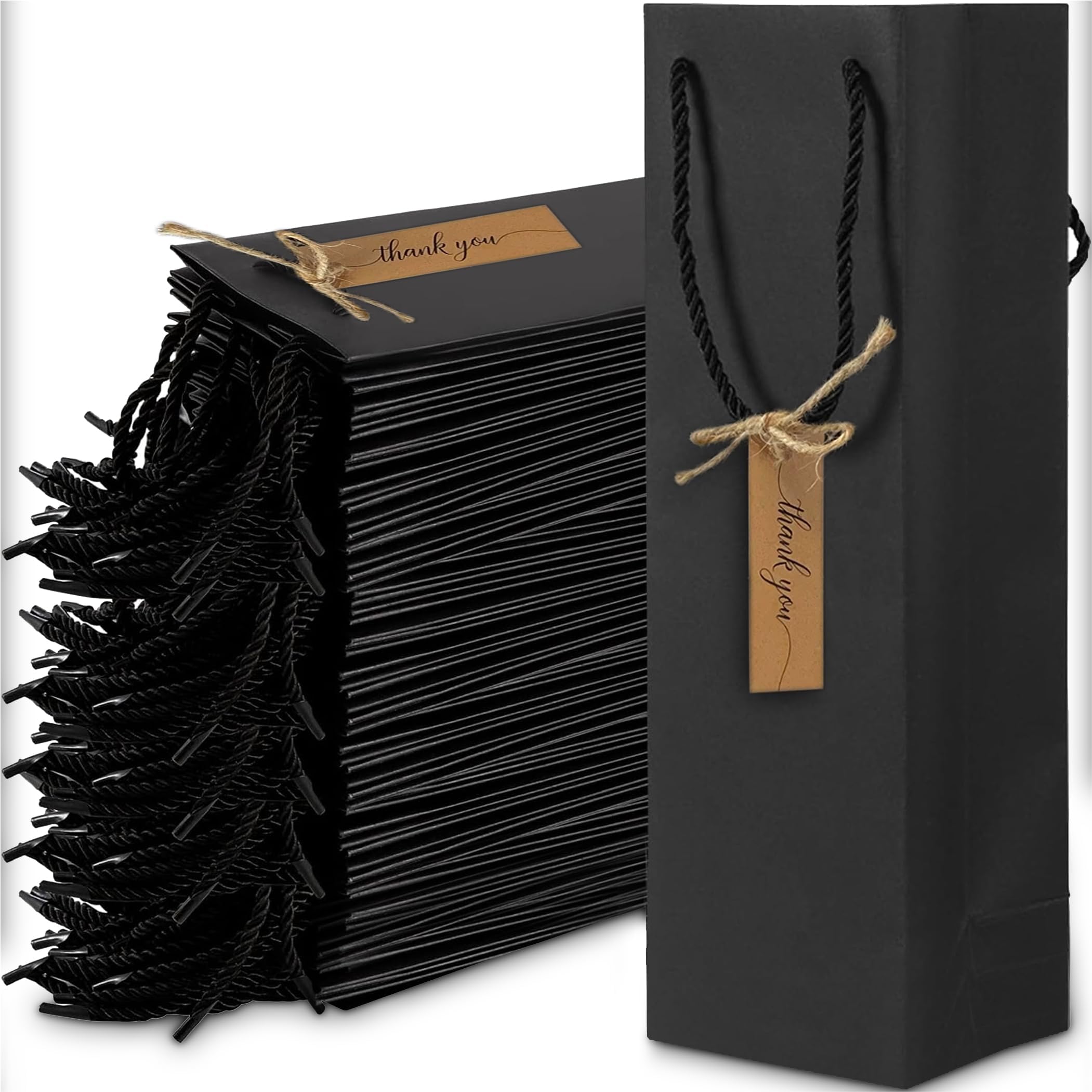 Sdootjewelry Wine Gift Bags, 36 Pack Black Kraft Paper Wine