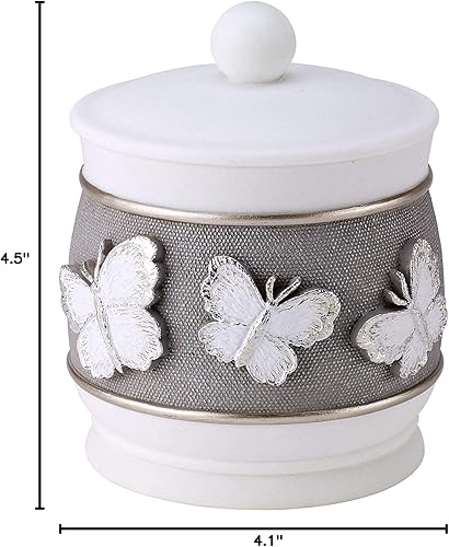 Vista 6 de Avanti Linens - Tarro cubierto, artículos esenciales para el baño de invitados, decoración del hogar inspirada en mariposas (colección Yara)