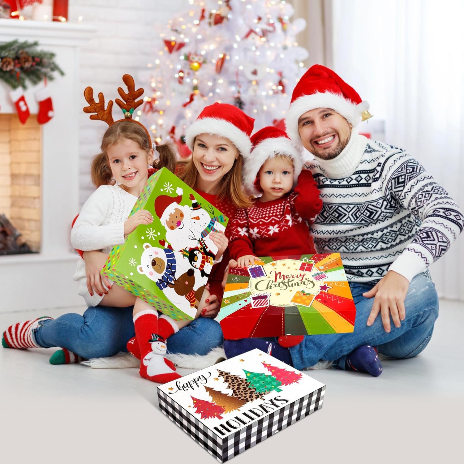 HOIIOH 12 Extra-Large Christmas Gift Boxes with Lids – 4-Inch Deep Robe Boxes with Tissue Paper & Stickers, Decorative Holiday Wrapping Boxes for Clothes, Coats & Sweaters