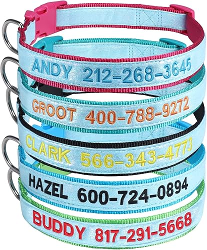 Miniatura 2 de Collares reflectantes personalizados para perros, collar de identificación luminoso brillante personalizado con nombre bordado y número de teléfono,