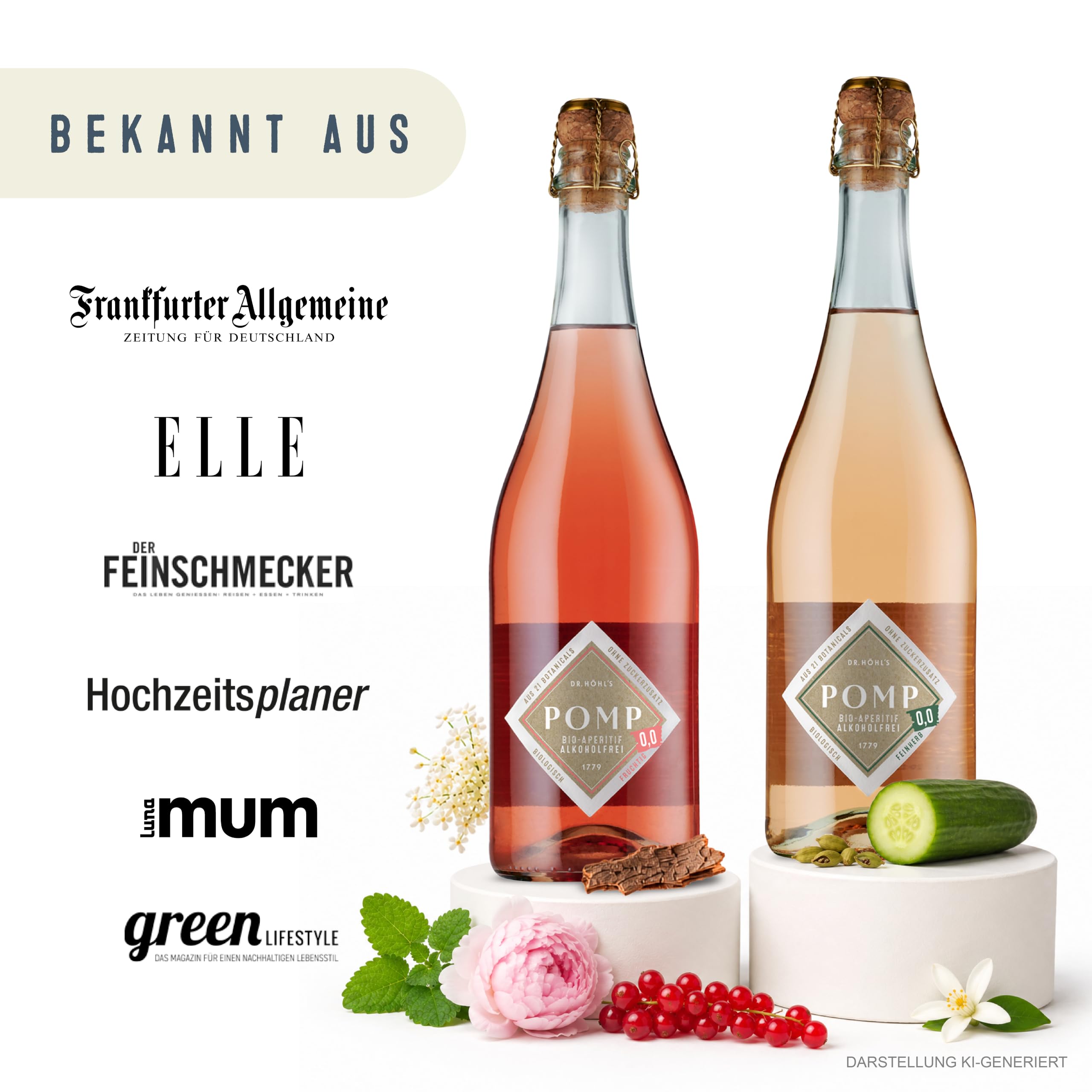 POMP 0,0 Cocktail und alkoholfreier Aperitif – 6 x 0,75 l Bio alkoholfrei – Gurke, Äpfel, Curcuma, Ingwer und mehr – Tonic Water Feinherb – ohne Alkohol, Sulfite & Zuckerzusatz – DR. HÖHL’S seit 1779