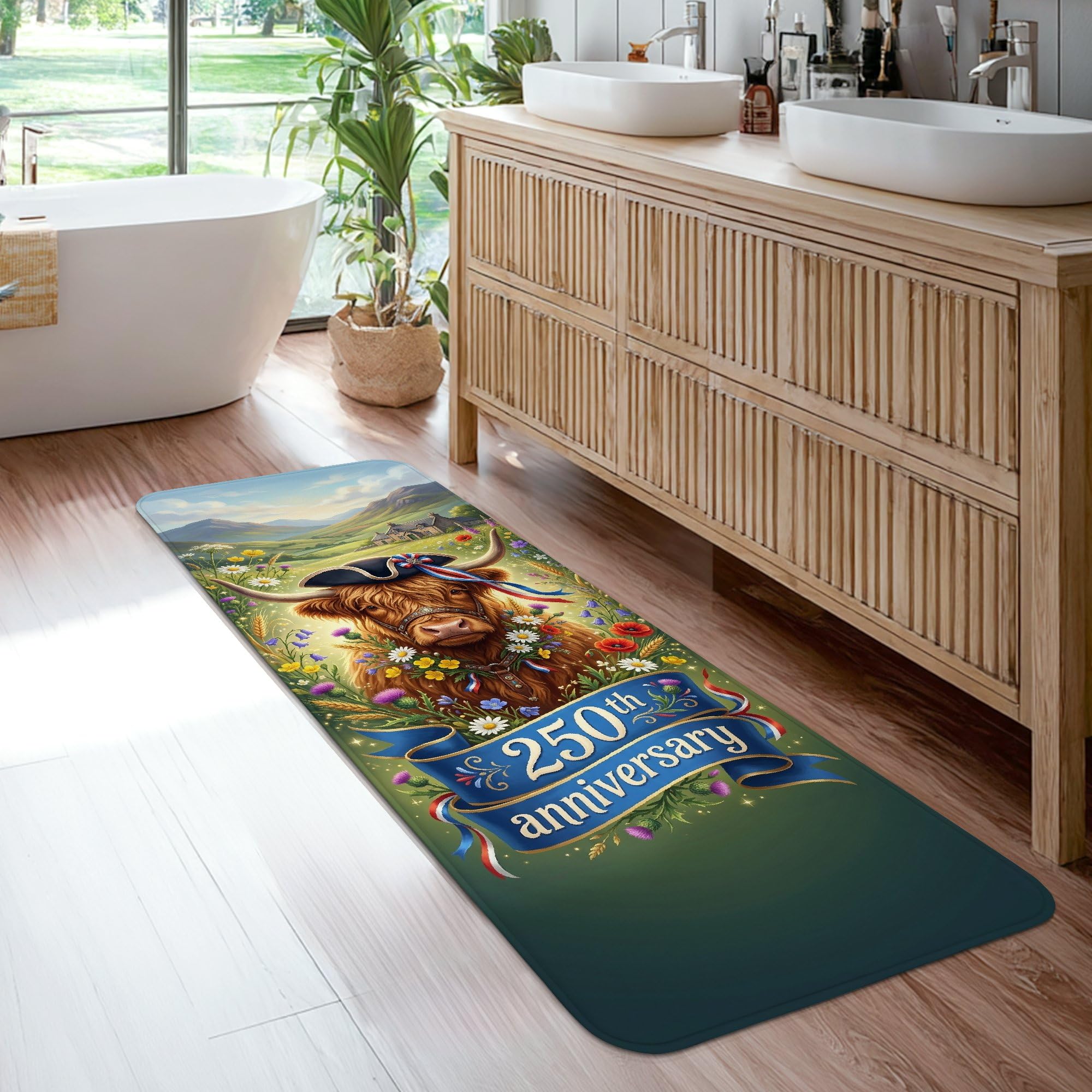 Tapis de cuisine antidérapant et résistant aux taches vert Highland