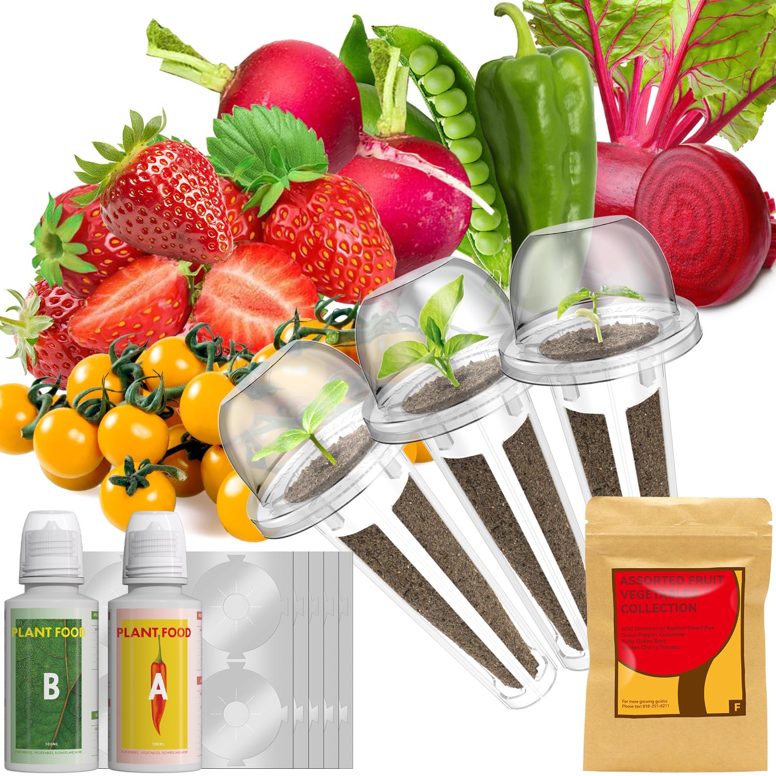 LYKOCLEAN Strawberry Seeds Pod for AeroGarden, idoo, Ahopegarden Hydroponics Garden, 3-pods (350+ Seeds, Include Cherry Tomato, Wild Strawberry, Radish, Dwarf Pea, Green Pepper, Ruby Queen Beet)