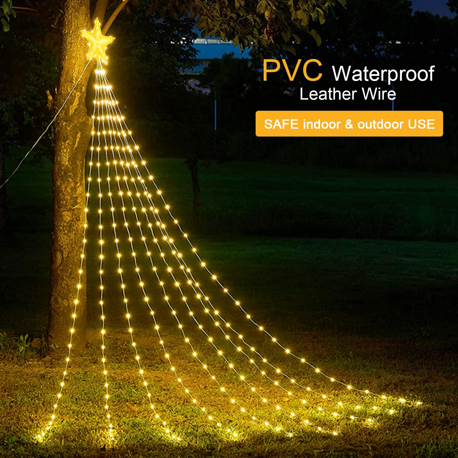 LED Waterfall Lichtketting met Ster - 2m, 9 Strangen, 198 LED's, USB