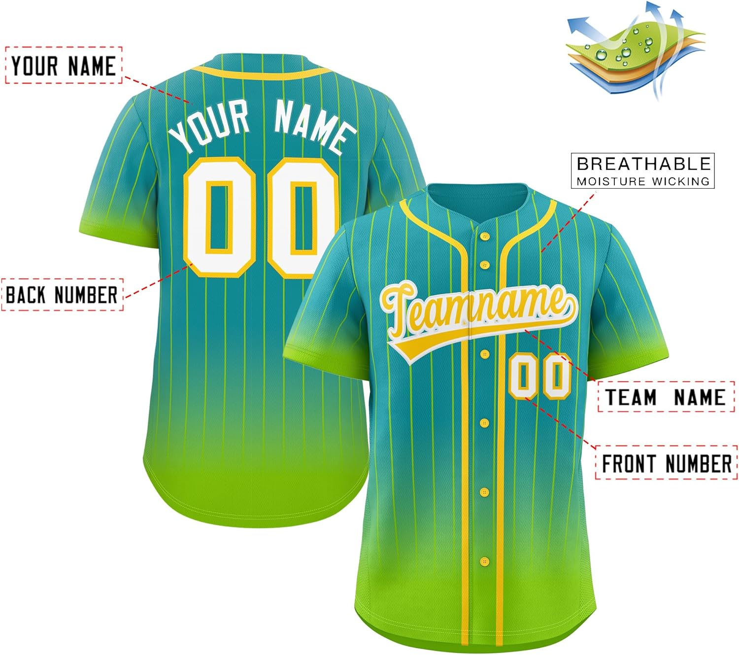 KXK Custom Fashion Gradient Baseball Jersey Button Down Shirt Personalized Team Name Number for Men Women Youth - Image 2