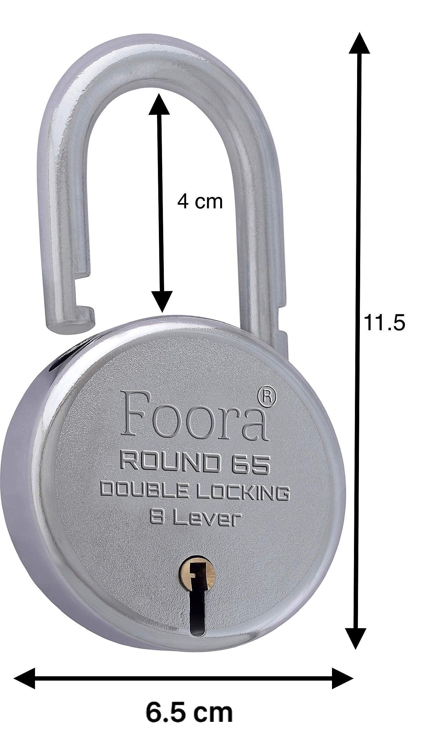 Foora Lock and Key Set β Door Lock for Home and Shop, Same Key for Multiple Locks, 2 Same Key Lock Set, Common Key Lock Set of 2, Silver Finish (Round 65mm) 4