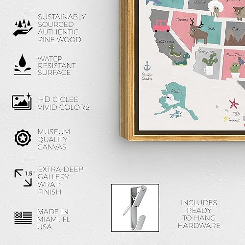 Miniatura 6 de The Oliver Gal Artist Co. Mapas y banderas - Lienzo enmarcado para pared, diseño de mapa pastel divertido, mapas de países americanos, 15 x 10