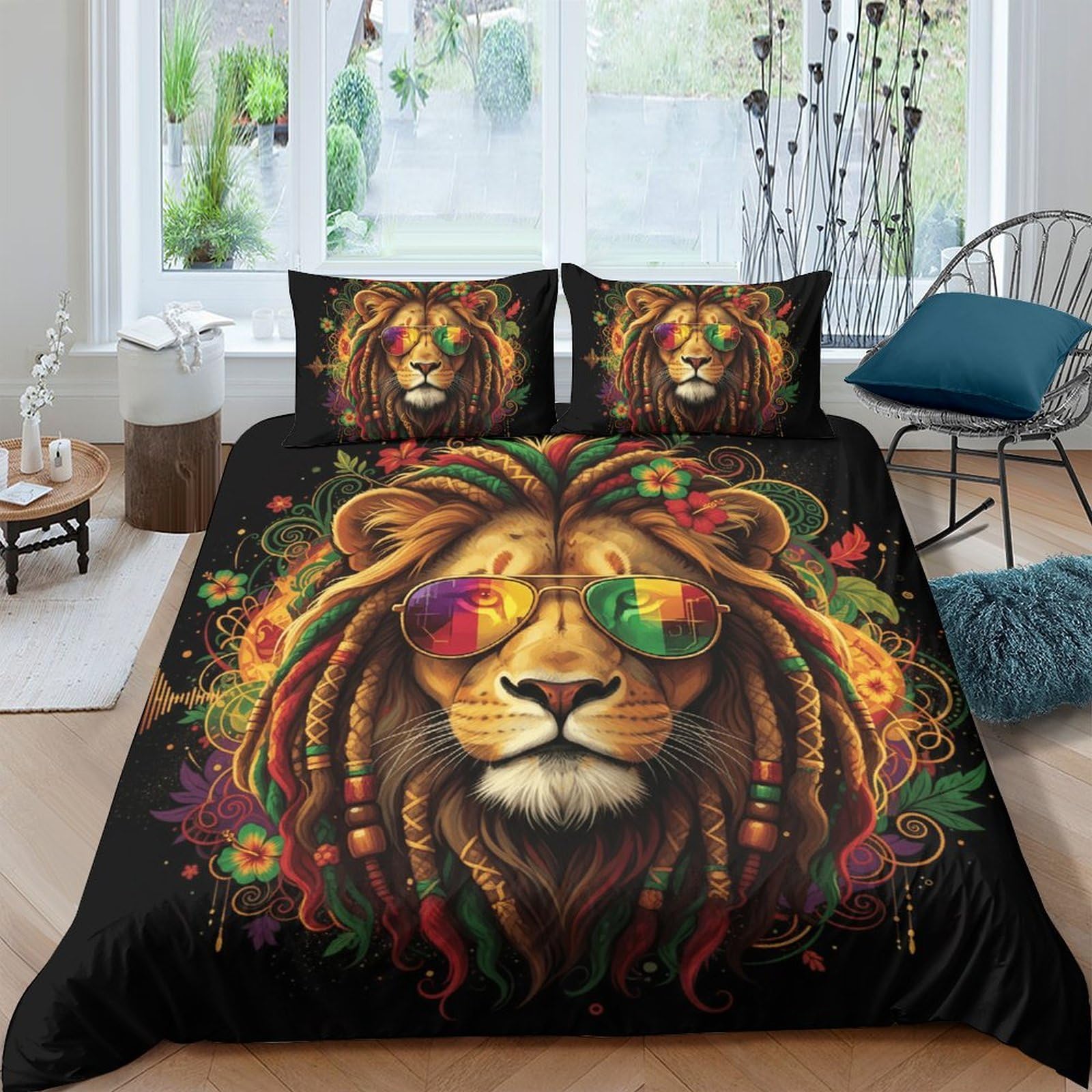 Ctjqhvkz Style-3 3D Printed Lion Rasta Fitted Sheet Microfiber Colorful Sunglasses Mattress Cover For Bedroom Guest Room Dorm Bed Decor Single（135X200cm）
