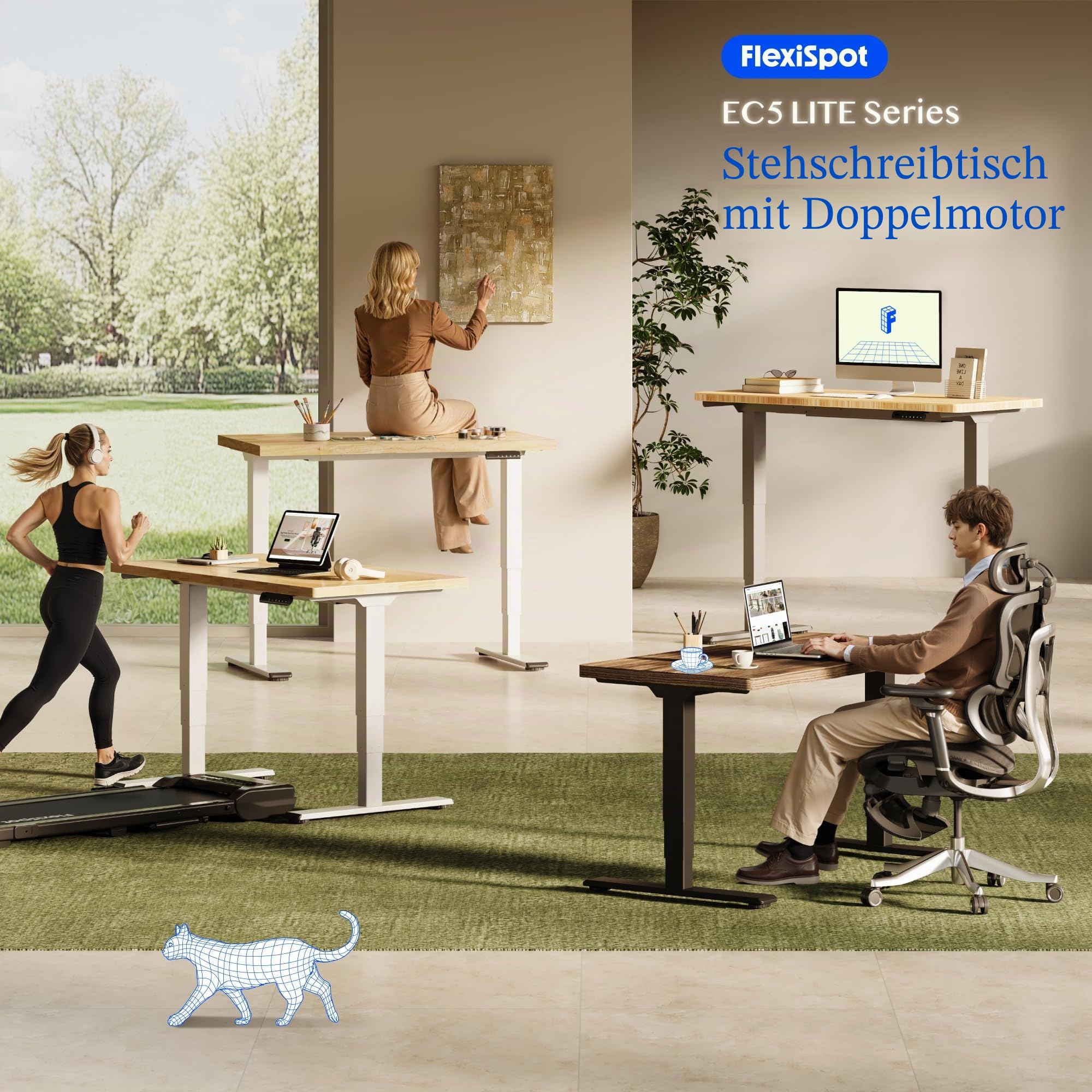 FLEXISPOT Höhenverstellbarer Schreibtisch elektrisch 140×80 cm mit Dualmotor & 3-stufigem Gestell – Ergonomischer Standing Desk für Büro & Home Office, 100 kg Tragkraft, leise <50 dB